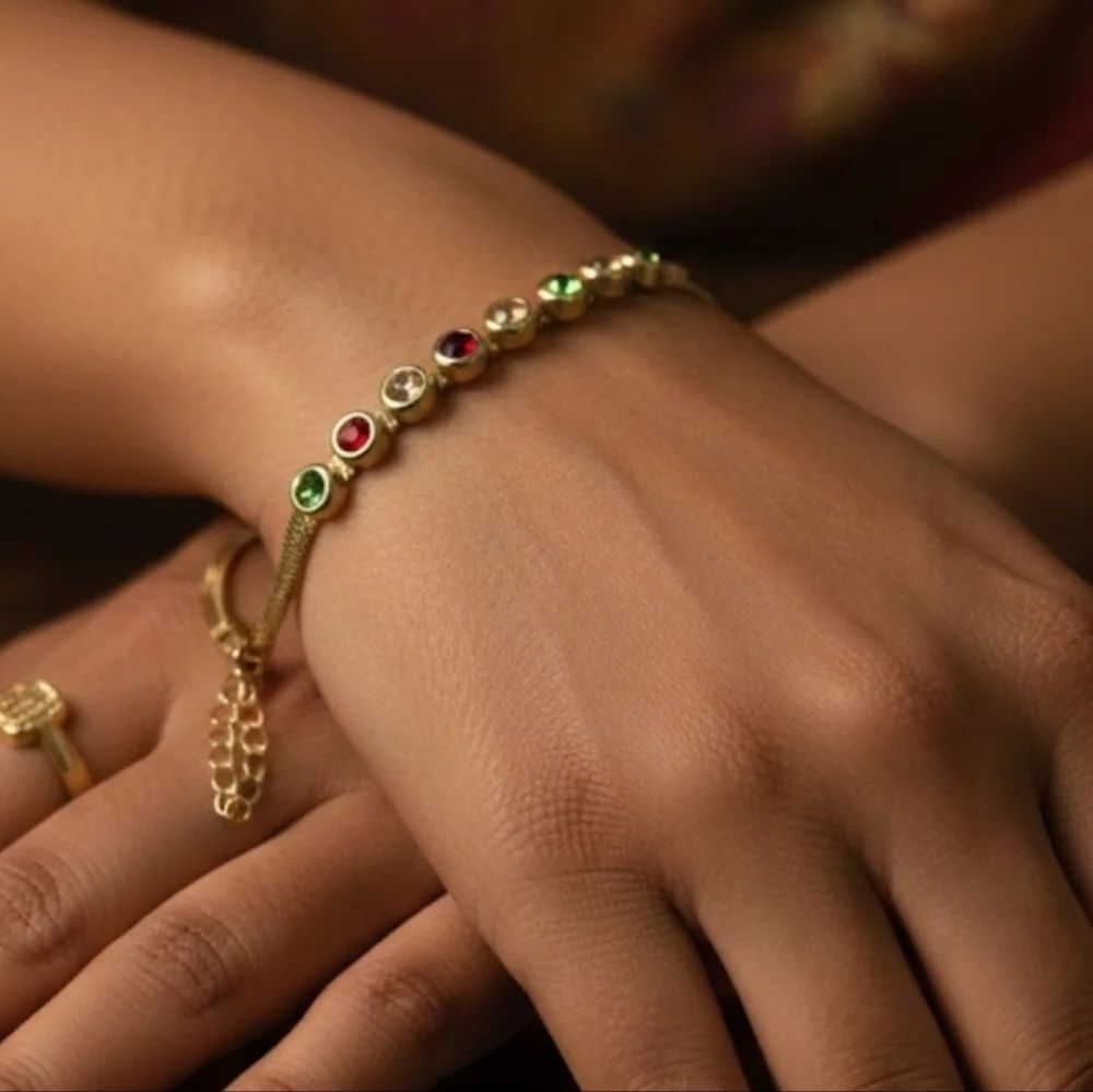 18K Yellow Gold Snake Skin Titanium Multi Colored Zircon Bracelet